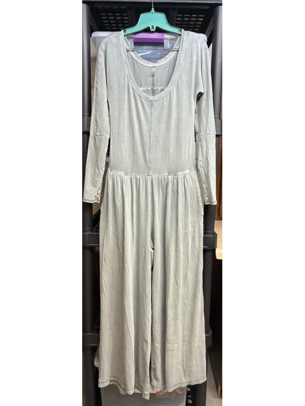 Free People Movement Jumpsuit M/M Gray Acid Wash Wide Leg Boho Utility Romper